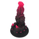 Deeldo Monster Dildo in black and red silicone with textured scales and suction cup base.