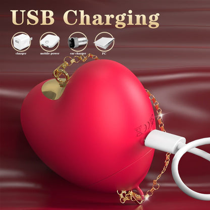 Heart-shaped clitoral suction stimulator with USB charging and air pump for unique sensation.