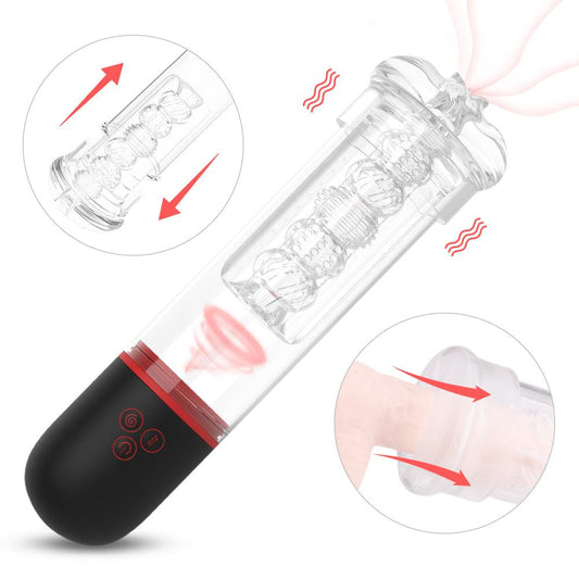 Smart muscle-building exercise cup with automatic telescopic suction and transparent design.