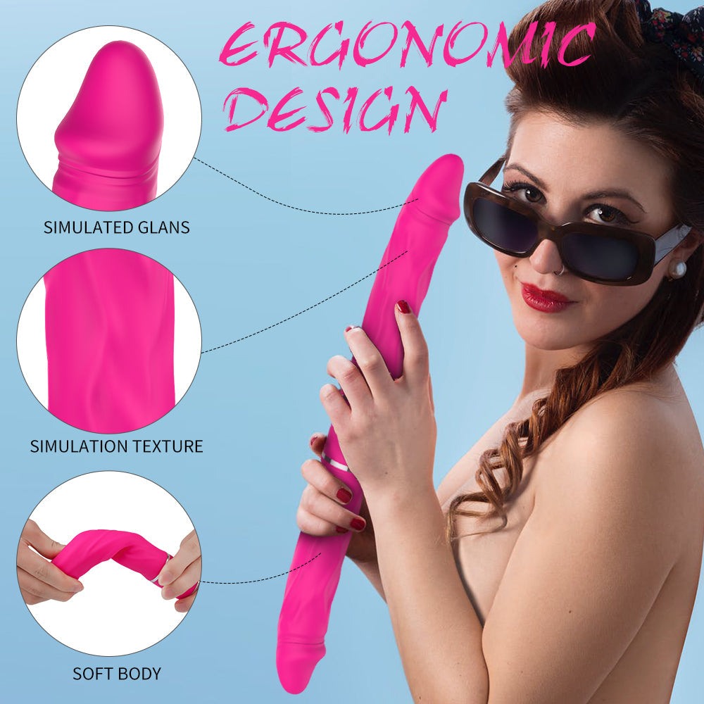 Rechargeable lifelike interactive dual-head synchronized vibrator with ergonomic design and simulated texture.