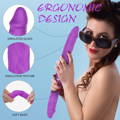 Rechargeable lifelike dual-head vibrator with ergonomic design and simulated texture.