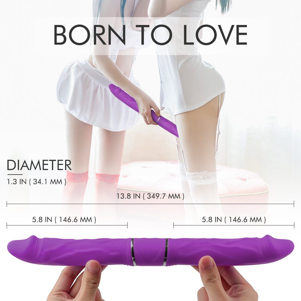 Rechargeable lifelike interactive dual-head vibrator with synchronized vibrations.