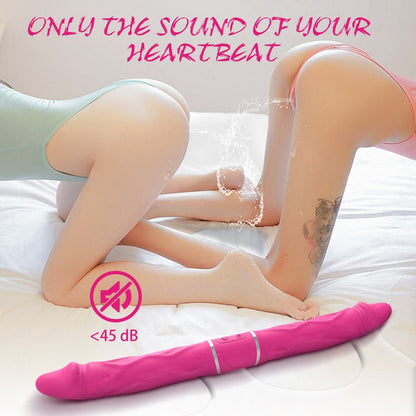 Rechargeable lifelike interactive dual-head synchronized vibrator with realistic veined shaft.