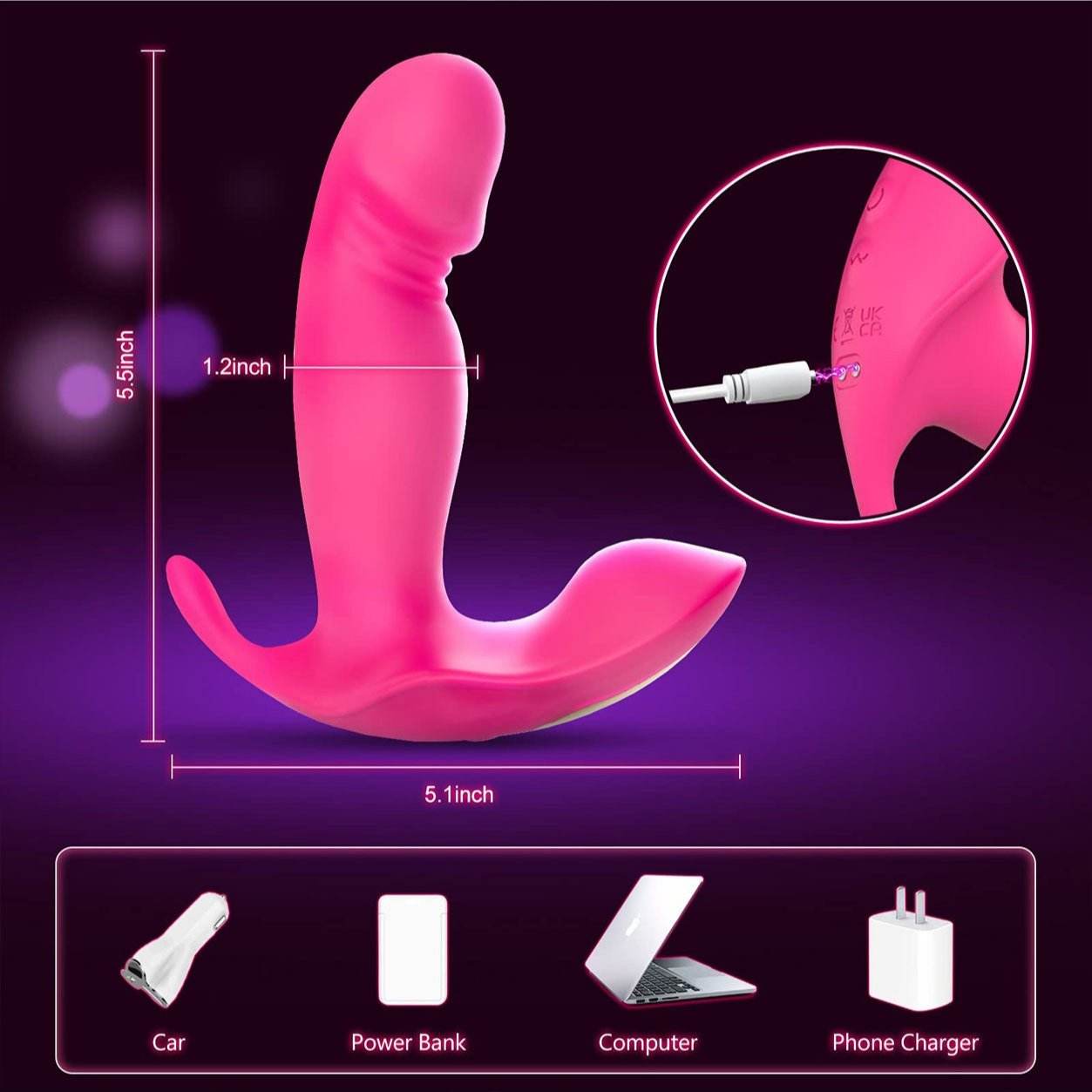 Wearable G-Spot dildo vibrator with dual-motor stimulation, app-enabled, waterproof design, pink color, magnetic charging.