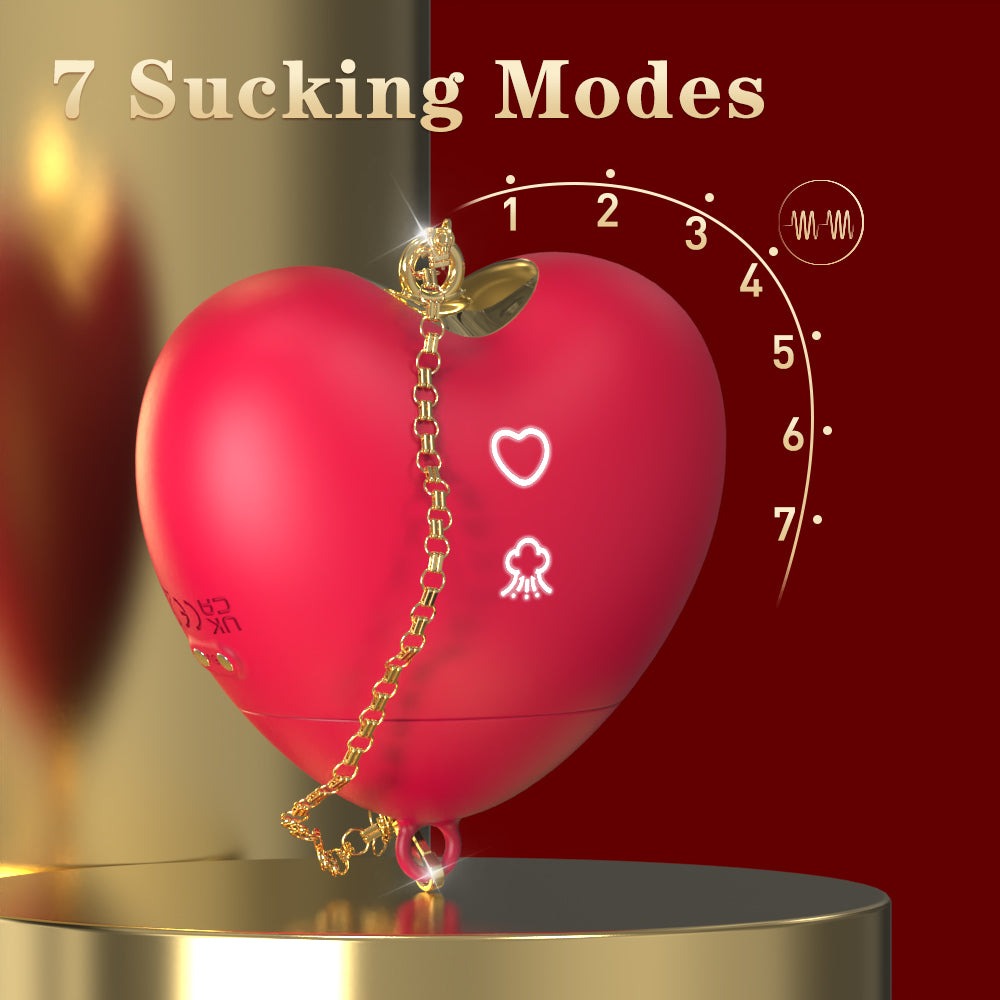 Heart-shaped clitoral suction stimulator with seven modes.