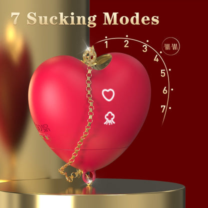 Heart-shaped clitoral suction stimulator with seven modes.