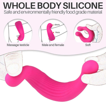 London Eye Couple's vibrating cock ring in pink silicone, showcasing flexibility and multiple uses for pleasure enhancement.