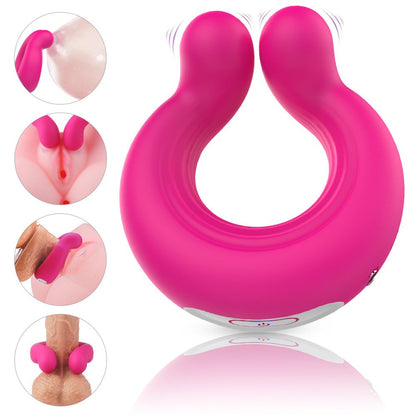 Multi-function pink vibrating cock ring for couples, designed for enhanced pleasure and intimate stimulation.