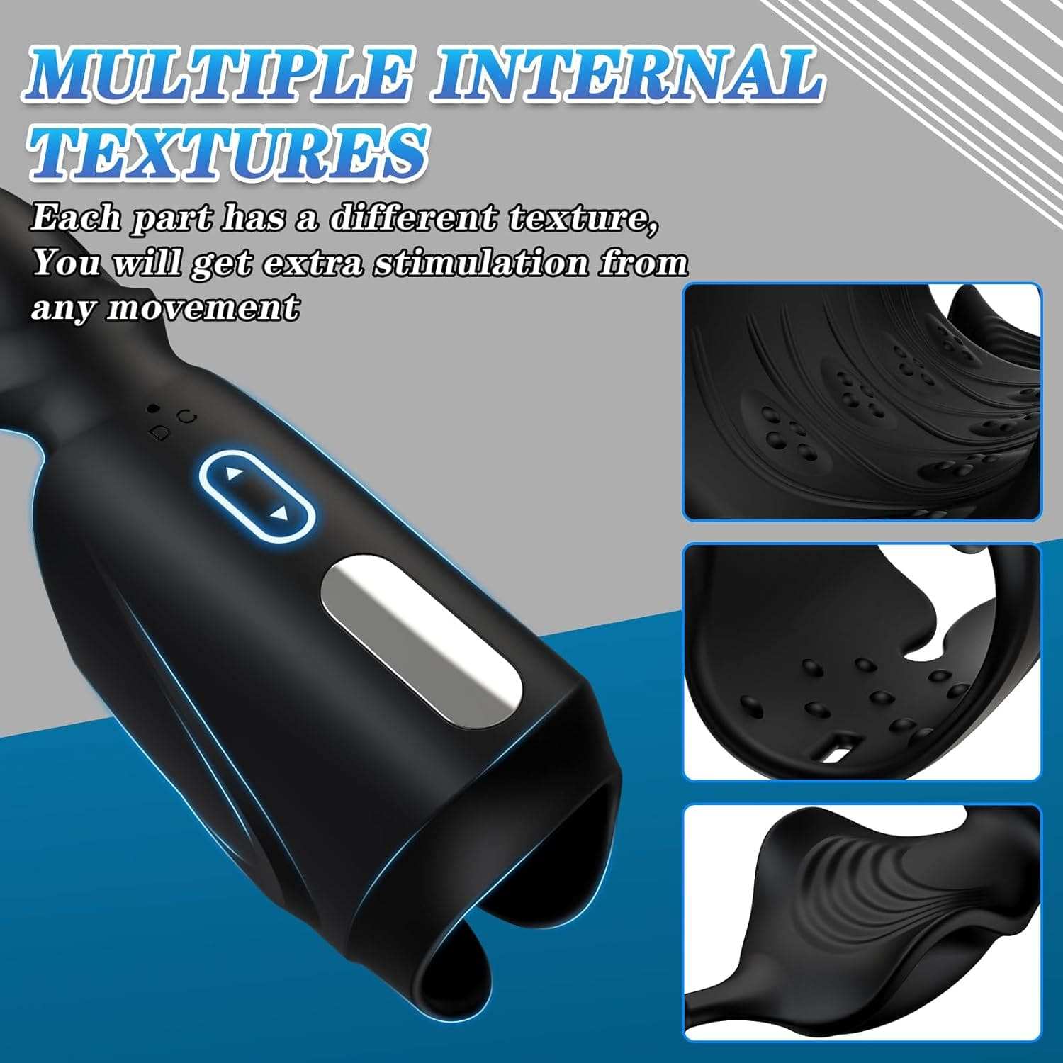 Automatic male masturbator with multiple internal textures and vibration modes.