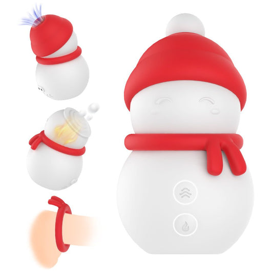 3-in-1 Heart sucking, licking, vibrating stimulator with Christmas snowman design.