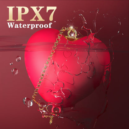 Heart-shaped clitoral suction stimulator IPX7 waterproof design.