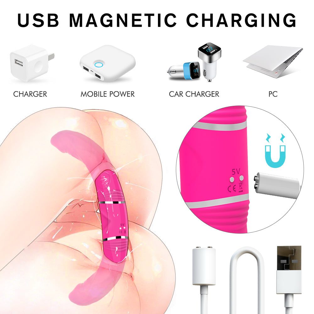 USB magnetic charging options for rechargeable lifelike interactive dual-head synchronized 5.8-inch vibrator.