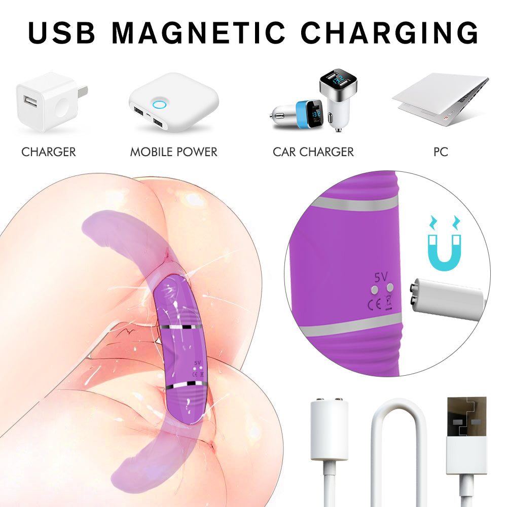 Rechargeable lifelike interactive dual-head synchronized vibrator with USB magnetic charging.